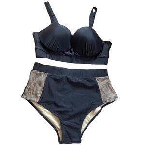 Bustier Bikini Set - Underwire Top + High Waist Bottom with Mesh Panels XL